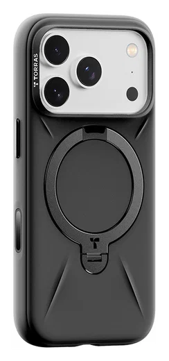 TORRAS Q Pro Silicone iPhone 17 Pro Max Hoesje MagSafe 360° Kickstand Zwart afbeelding 8