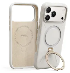 TORRAS Q Pro Silicone iPhone 17 Pro Max Hoesje MagSafe 360° Kickstand Wit afbeelding