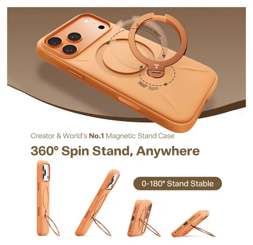 TORRAS Q Pro Silicone iPhone 17 Pro Max Hoesje MagSafe 360° Kickstand Oranje afbeelding 4