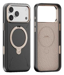 TORRAS Q Pro Leather iPhone 17 Pro Hoesje MagSafe 360° Kickstand Zwart afbeelding