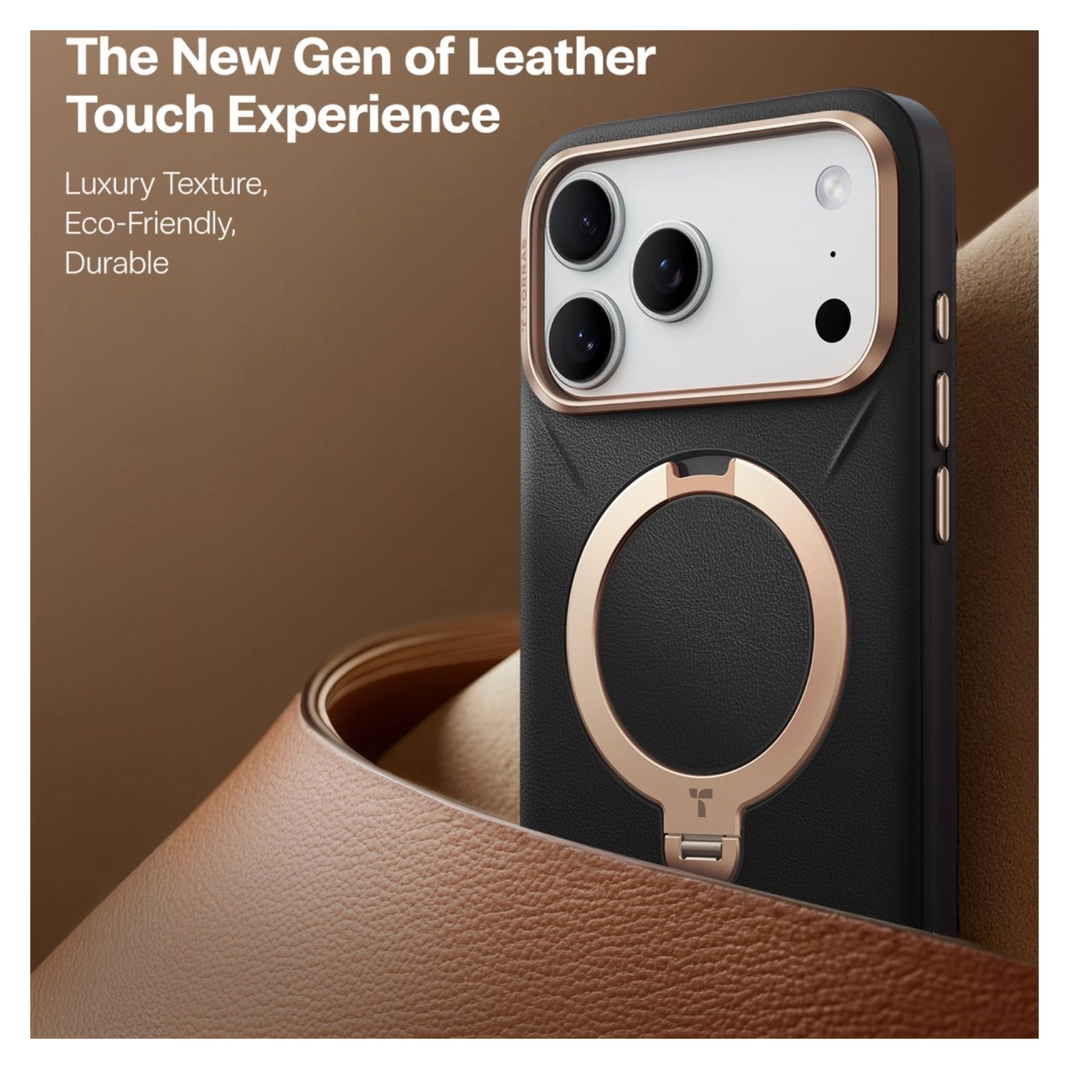TORRAS Q Pro Leather iPhone 17 Pro Hoesje MagSafe 360° Kickstand Zwart afbeelding 3