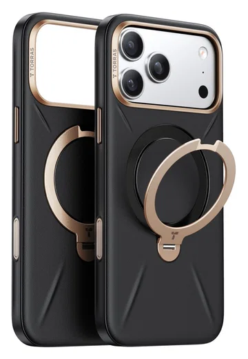 TORRAS Q Pro Leather iPhone 17 Pro Hoesje MagSafe 360° Kickstand Zwart afbeelding 8