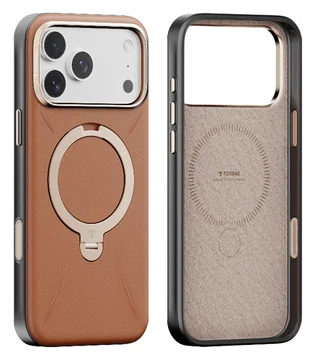 TORRAS Q Pro Leather iPhone 17 Pro Hoesje MagSafe 360° Kickstand Bruin