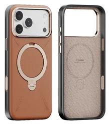 TORRAS Q Pro Leather iPhone 17 Pro Hoesje MagSafe 360° Kickstand Bruin afbeelding