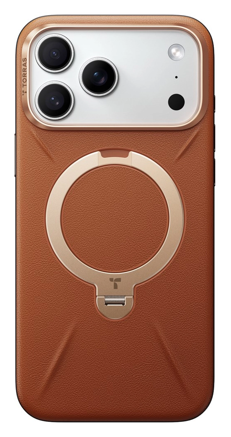 TORRAS Q Pro Leather iPhone 17 Pro Hoesje MagSafe 360° Kickstand Bruin afbeelding 2