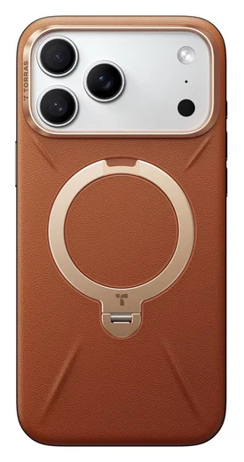 TORRAS Q Pro Leather iPhone 17 Pro Hoesje MagSafe 360° Kickstand Bruin afbeelding 2