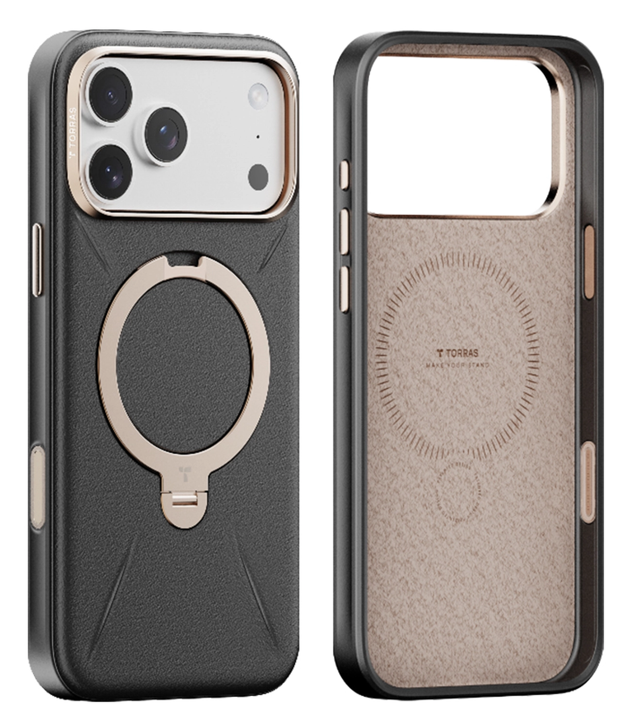 TORRAS Q Pro Leather iPhone 17 Pro Max Hoesje MagSafe 360° Kickstand Zwart afbeelding 1