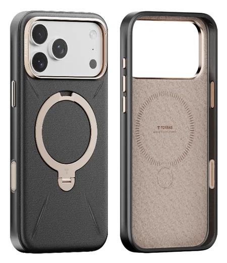 TORRAS Q Pro Leather iPhone 17 Pro Max Hoesje MagSafe 360° Kickstand Zwart afbeelding 1