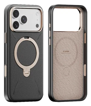 TORRAS Q Pro Leather iPhone 17 Pro Max Hoesje MagSafe 360° Kickstand Zwart
