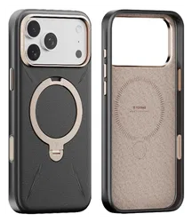 TORRAS Q Pro Leather iPhone 17 Pro Max Hoesje MagSafe 360° Kickstand Zwart afbeelding