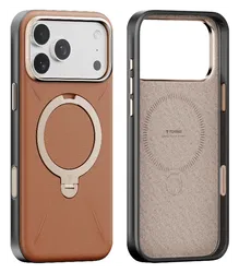 TORRAS Q Pro Leather iPhone 17 Pro Max Hoesje MagSafe 360° Kickstand Bruin afbeelding