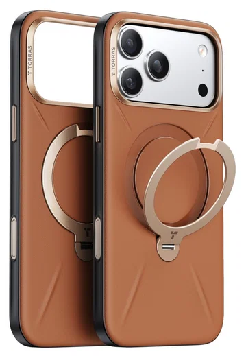 TORRAS Q Pro Leather iPhone 17 Pro Max Hoesje MagSafe 360° Kickstand Bruin afbeelding 8
