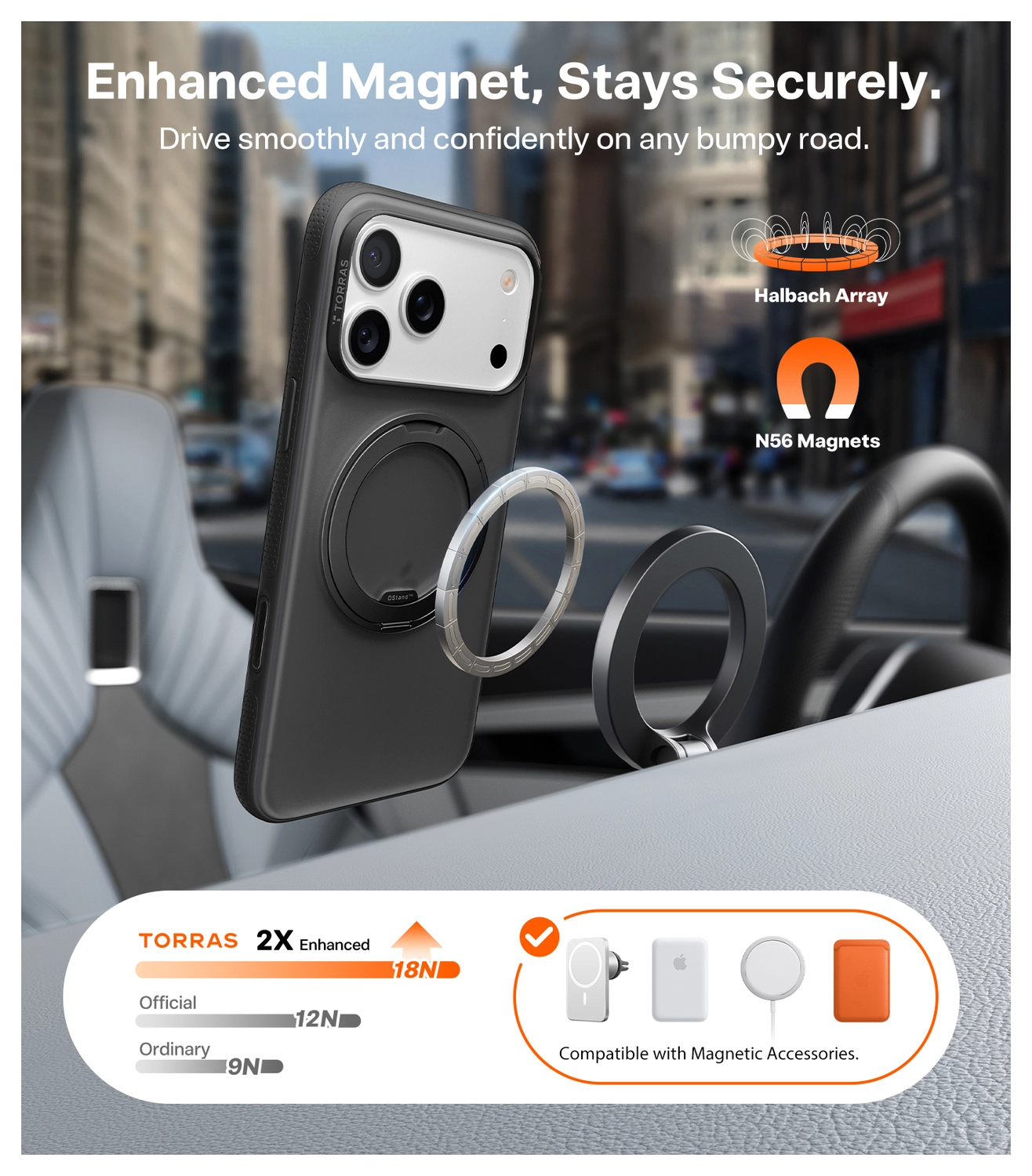 TORRAS O Fitness iPhone 17 Pro Hoesje MagSafe 360° Kickstand Zwart afbeelding 3
