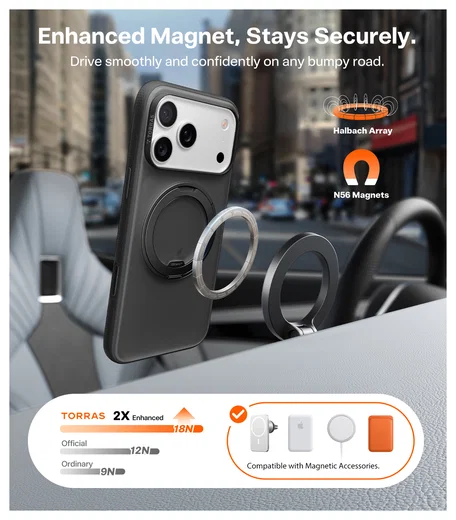 TORRAS O Fitness iPhone 17 Pro Max Hoesje MagSafe 360° Kickstand Zwart afbeelding 3