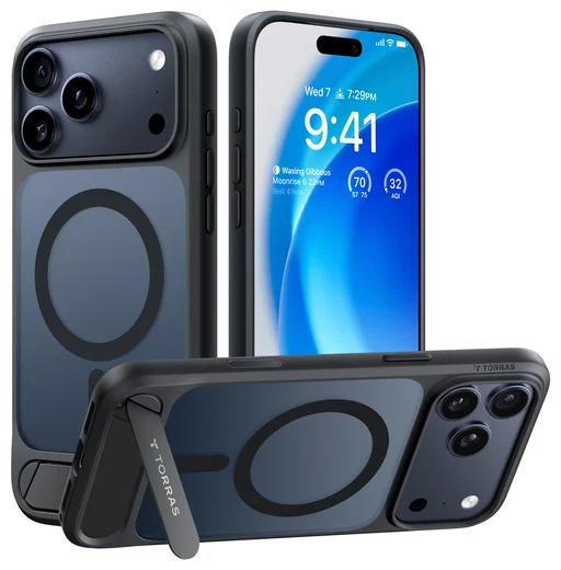 TORRAS Pstand Apple iPhone 17 Pro Hoesje MagSafe met Kickstand Zwart afbeelding 1