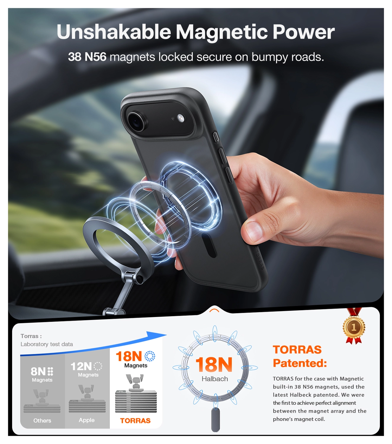TORRAS Guardian Magnetic iPhone Air Hoesje MagSafe Zwart afbeelding 5