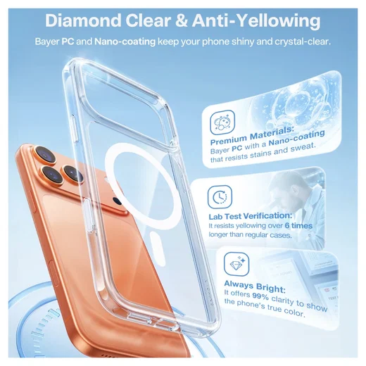 ONEFLOW Aura Hoes voor iPhone 17 Pro, compatibel met MagSafe, telefoonhoes met camerabescherming, beschermhoes voor inductief draadloos opladen, siliconen hoes, transparant, goud ONEFLOW Aura Hoes voor iPhone 17 Pro, compatibel met MagSafe, telefoonhoes met camerabescherming, beschermhoes voor inductief draadloos opladen, siliconen hoes, transparant, goud