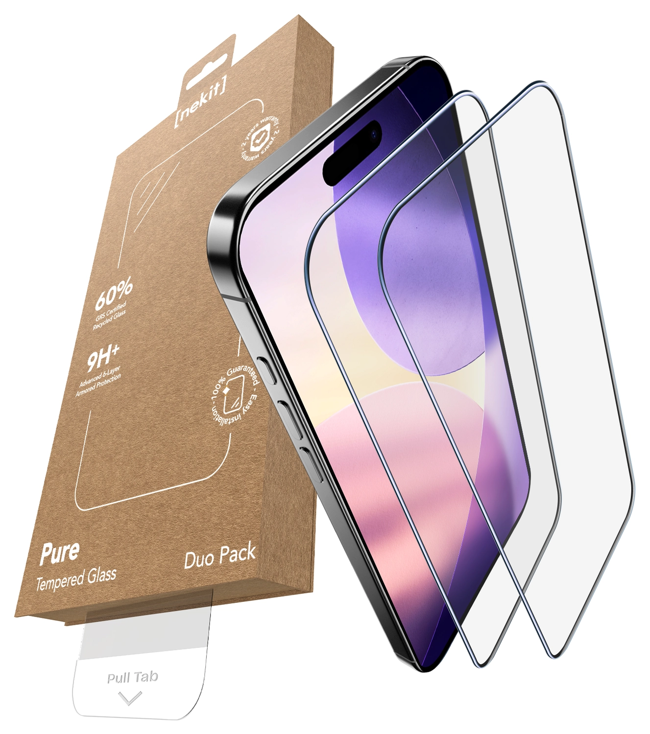 NEKIT Pure iPhone 17 Pro Tempered GRS Glass Installatiebox (2-Pack) afbeelding 2