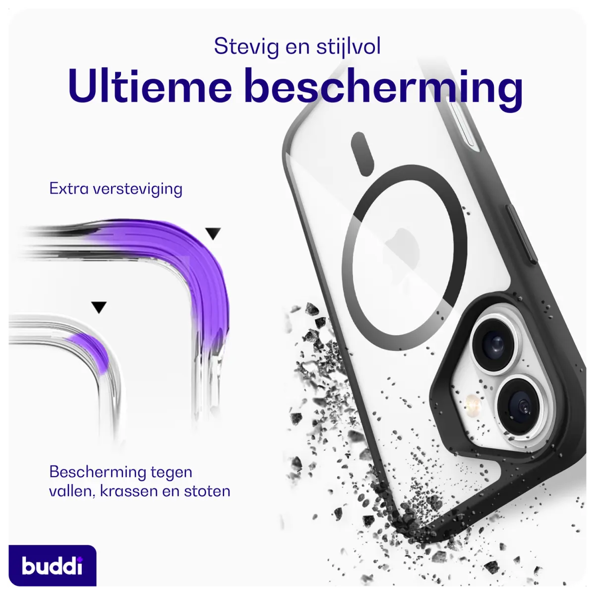 Buddi Hybrid Apple iPhone 17 Hoesje MagSafe Back Cover Transparant Zwart afbeelding 3