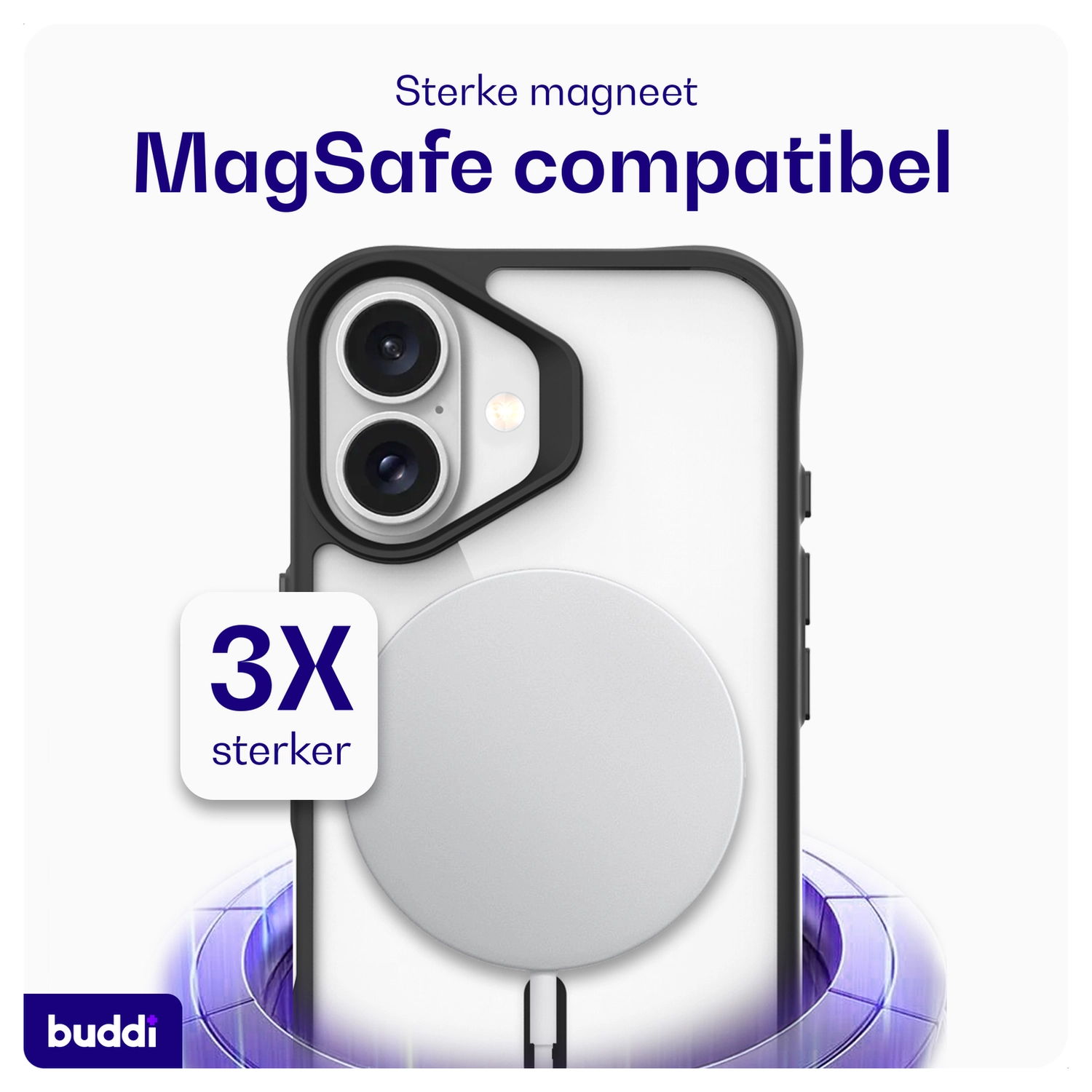 Buddi Hybrid Apple iPhone 17 Hoesje MagSafe Back Cover Transparant Zwart afbeelding 4