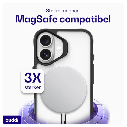 Buddi Hybrid Apple iPhone 17 Hoesje MagSafe Back Cover Transparant Zwart afbeelding 4