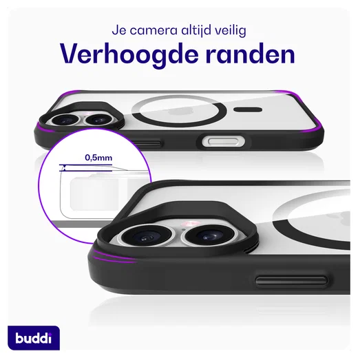 Buddi Hybrid Apple iPhone 17 Hoesje MagSafe Back Cover Transparant Zwart afbeelding 6
