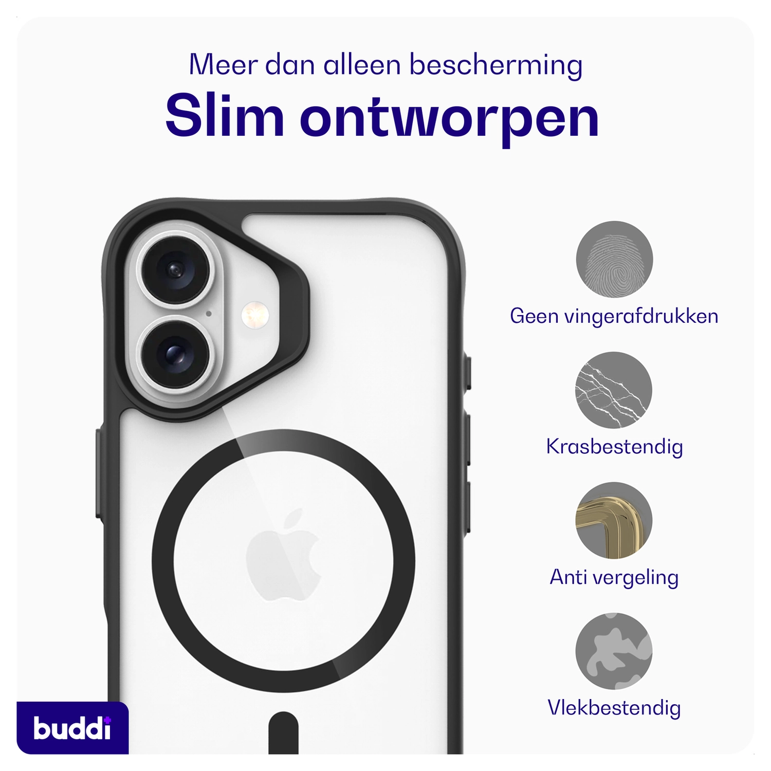 Buddi Hybrid Apple iPhone 17 Hoesje MagSafe Back Cover Transparant Zwart afbeelding 7