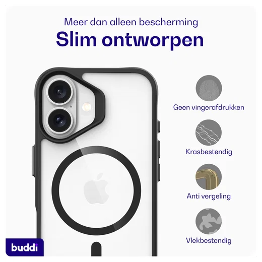 Buddi Hybrid Apple iPhone 17 Hoesje MagSafe Back Cover Transparant Zwart afbeelding 7
