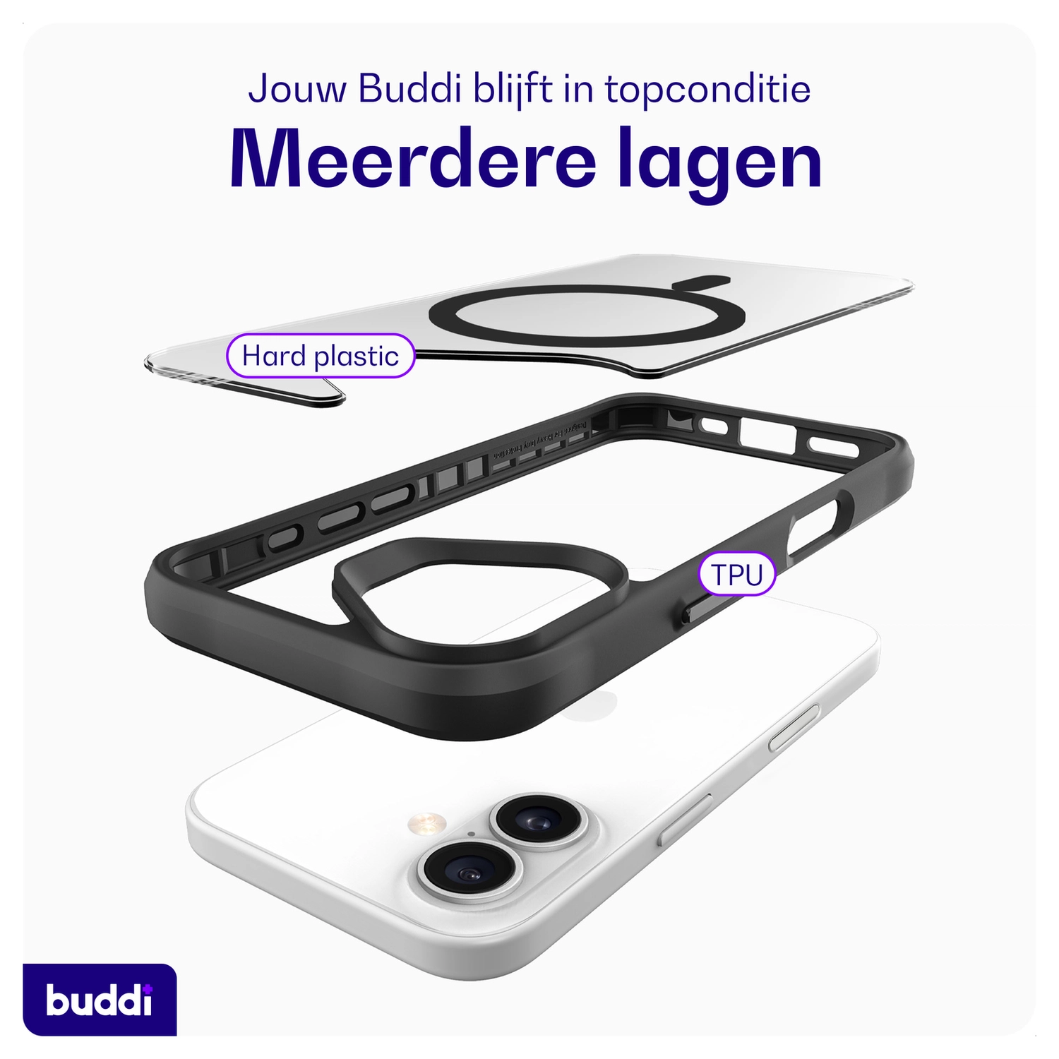 Buddi Hybrid Apple iPhone 17 Hoesje MagSafe Back Cover Transparant Zwart afbeelding 8