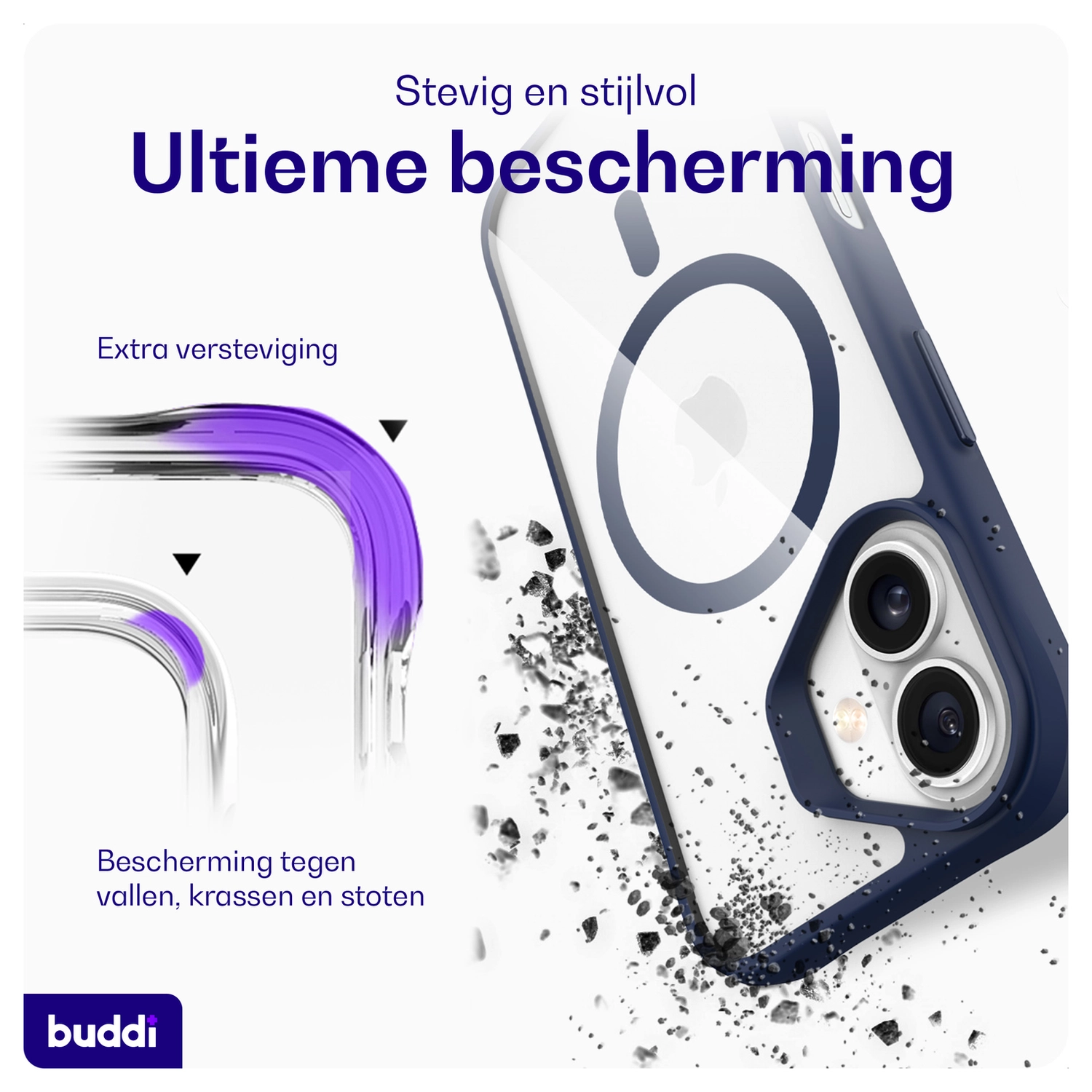 Buddi Hybrid Apple iPhone 17 Hoesje MagSafe Back Cover Transparant Blauw afbeelding 3