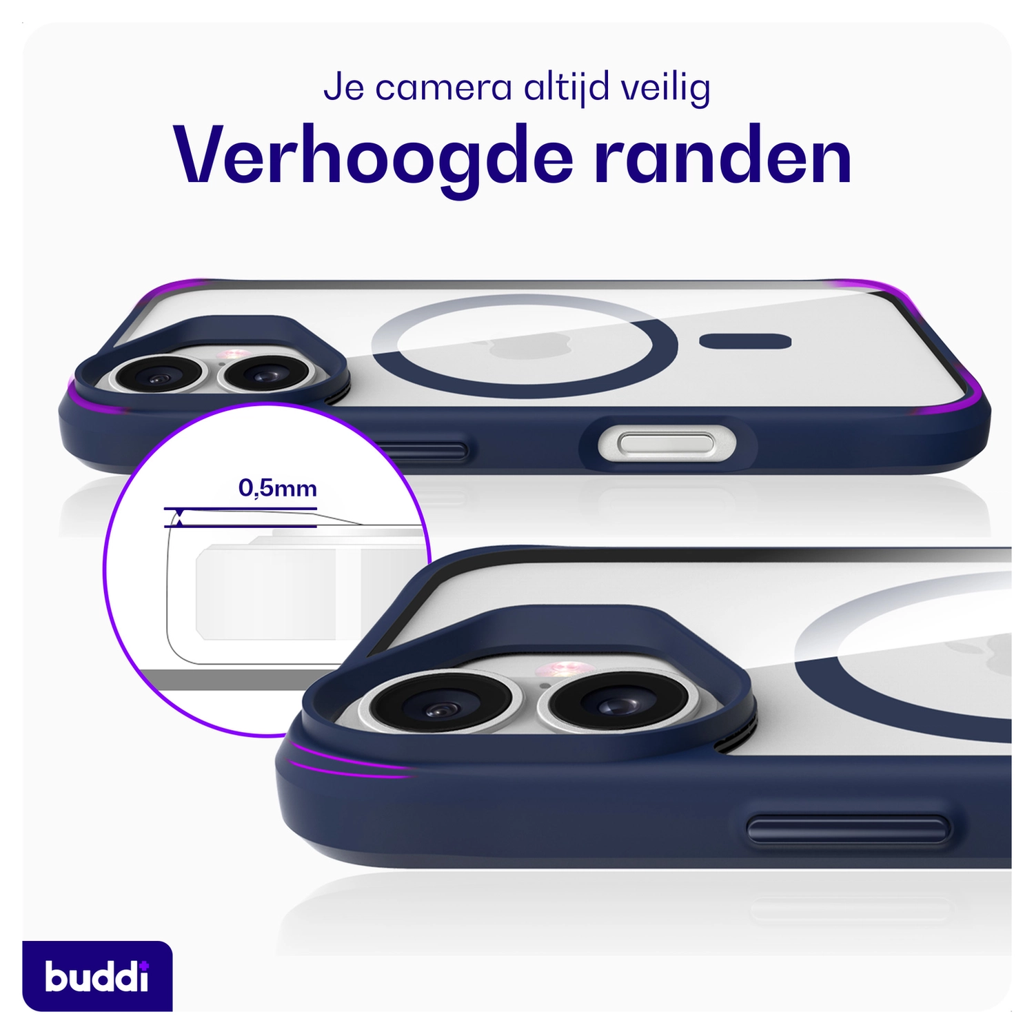 Buddi Hybrid Apple iPhone 17 Hoesje MagSafe Back Cover Transparant Blauw afbeelding 6