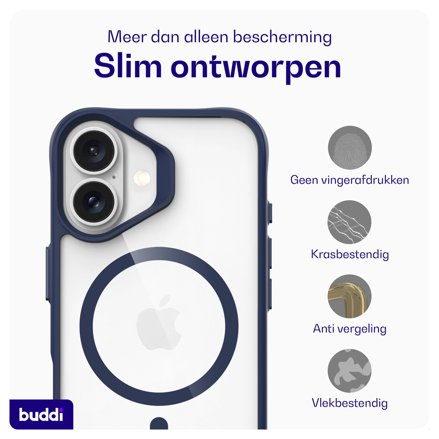 Buddi Hybrid Apple iPhone 17 Hoesje MagSafe Back Cover Transparant Blauw afbeelding 7