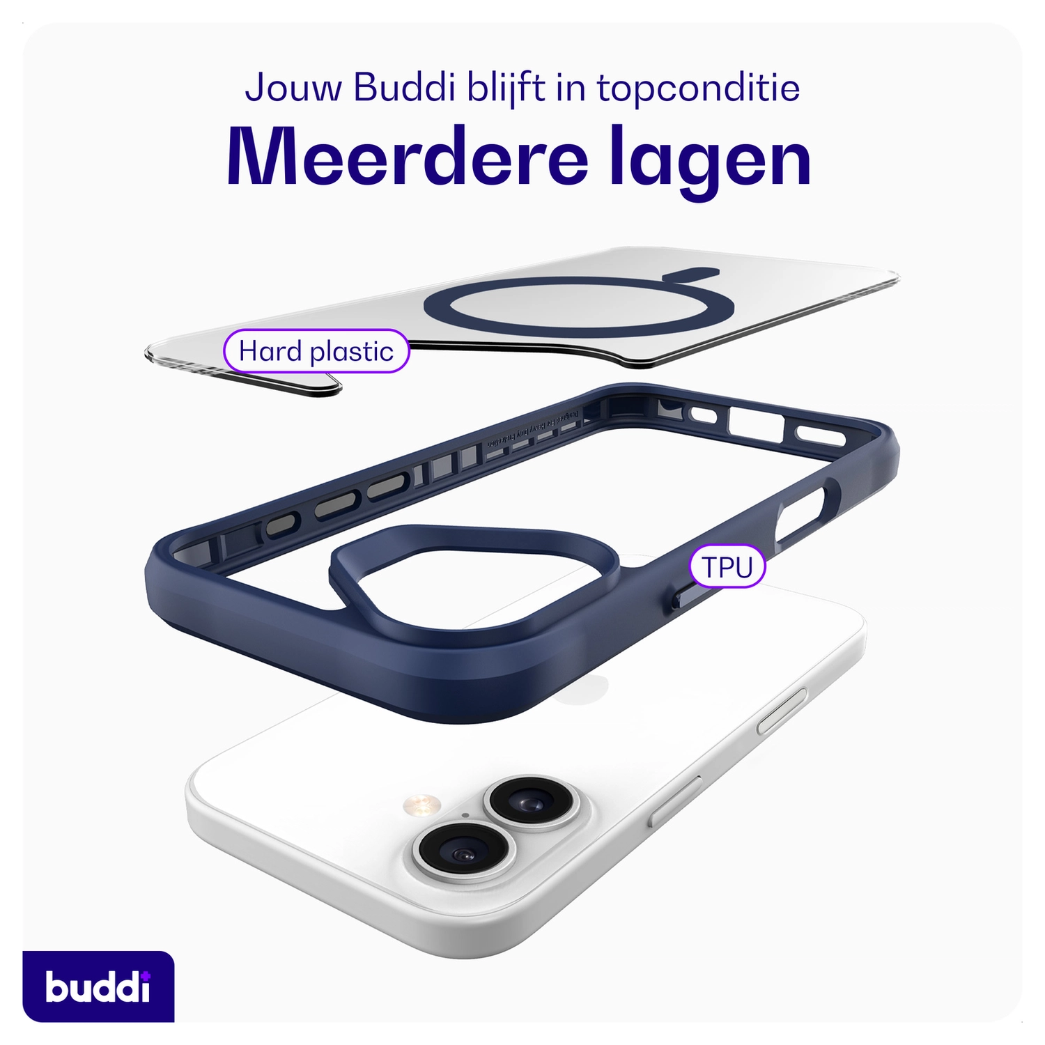 Buddi Hybrid Apple iPhone 17 Hoesje MagSafe Back Cover Transparant Blauw afbeelding 8