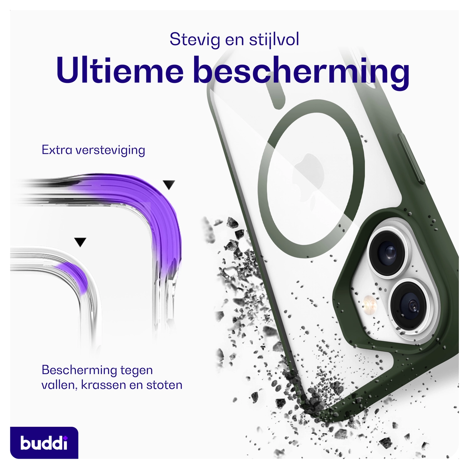 Buddi Hybrid Apple iPhone 17 Hoesje MagSafe Back Cover Transparant Groen afbeelding 3