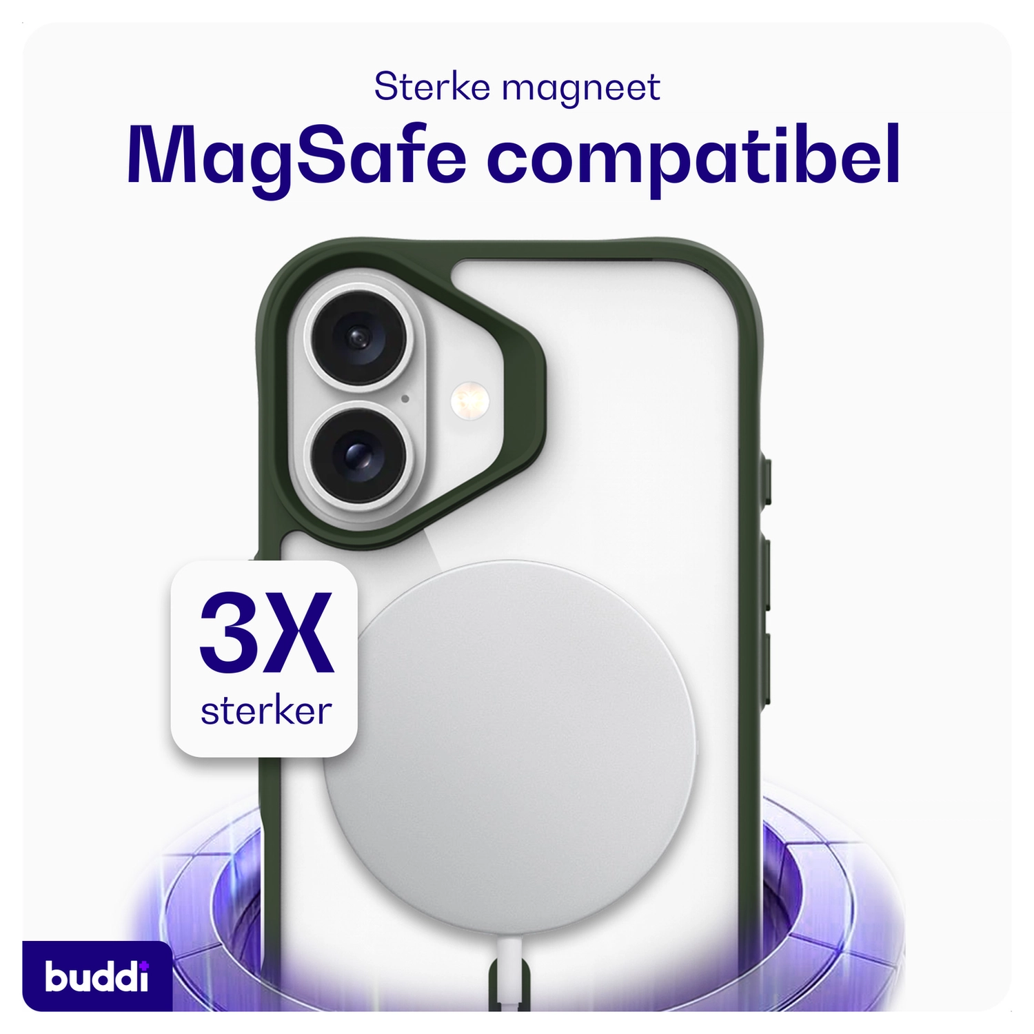 Buddi Hybrid Apple iPhone 17 Hoesje MagSafe Back Cover Transparant Groen afbeelding 4