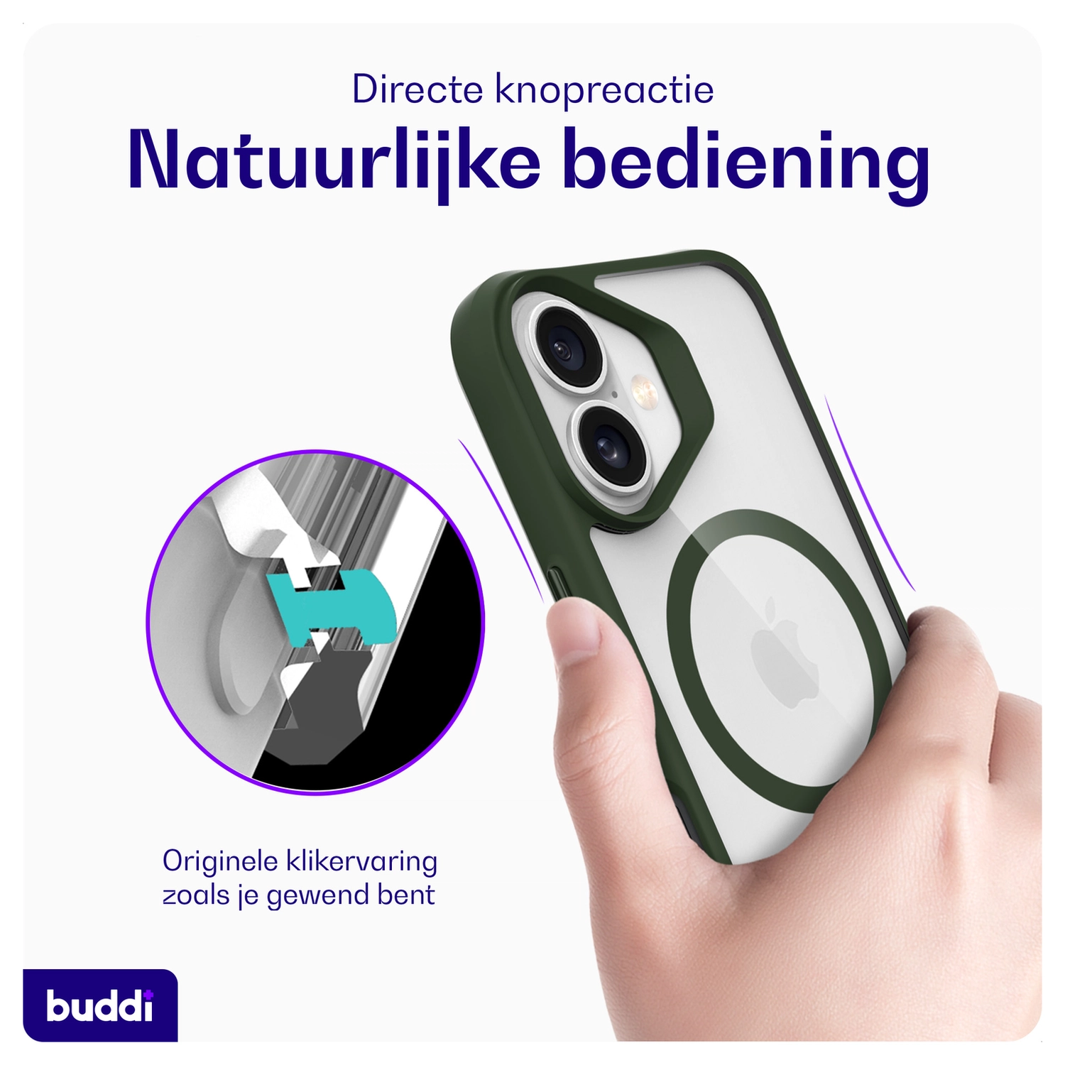 Buddi Hybrid Apple iPhone 17 Hoesje MagSafe Back Cover Transparant Groen afbeelding 5