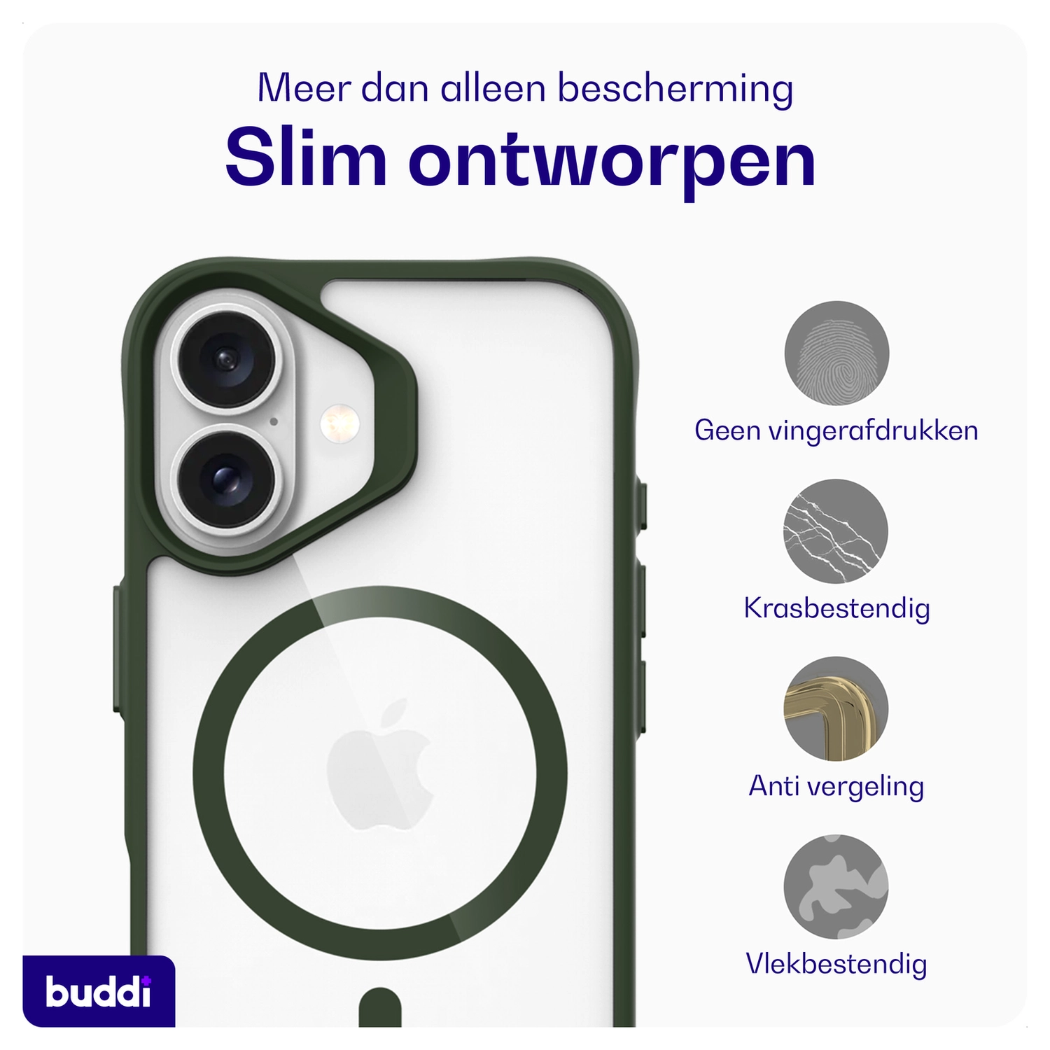 Buddi Hybrid Apple iPhone 17 Hoesje MagSafe Back Cover Transparant Groen afbeelding 7