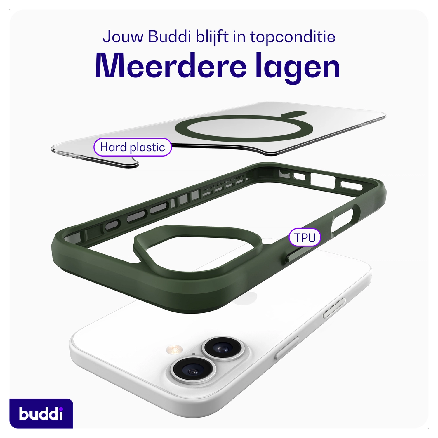 Buddi Hybrid Apple iPhone 17 Hoesje MagSafe Back Cover Transparant Groen afbeelding 8