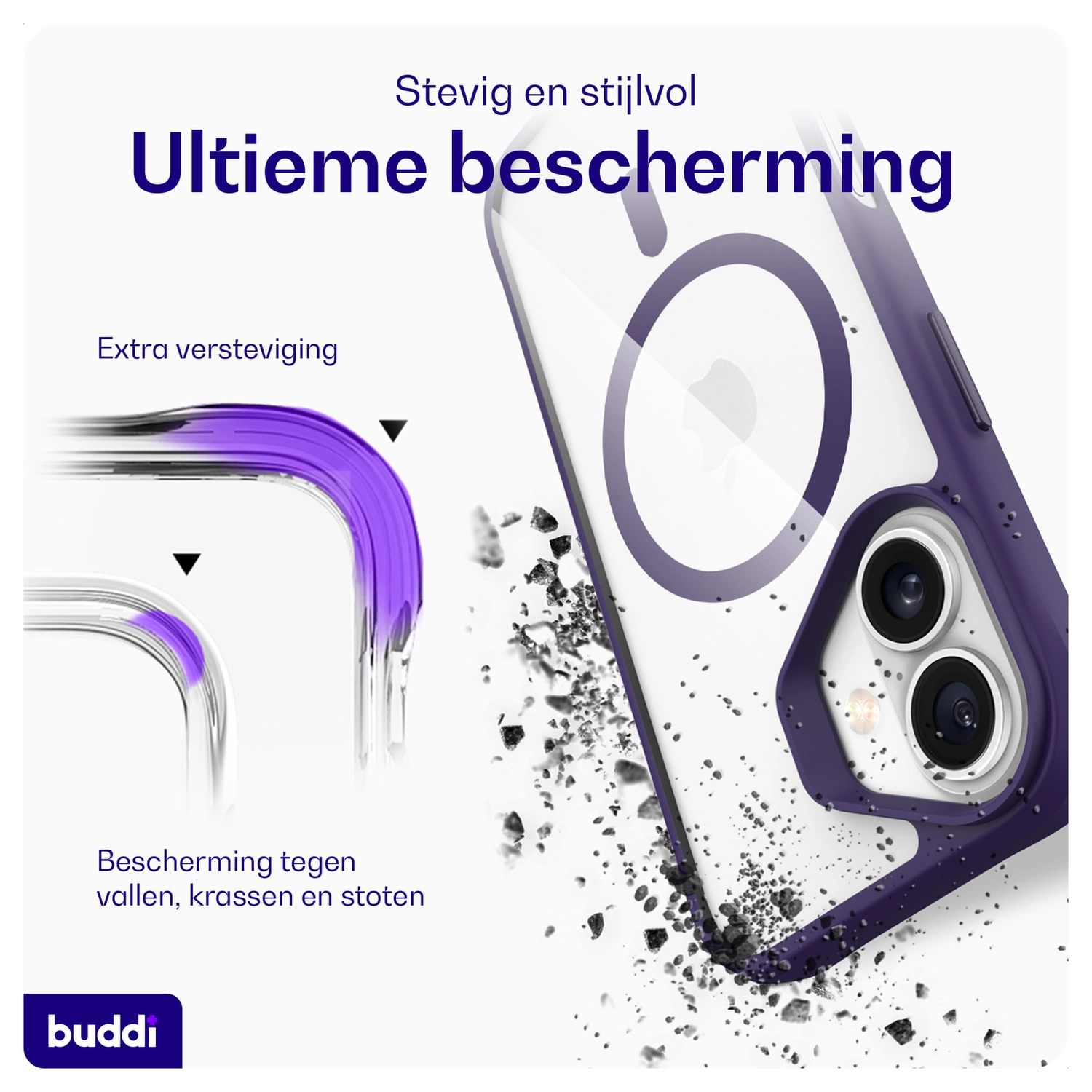 Buddi Hybrid Apple iPhone 17 Hoesje MagSafe Back Cover Transparant Paars afbeelding 3