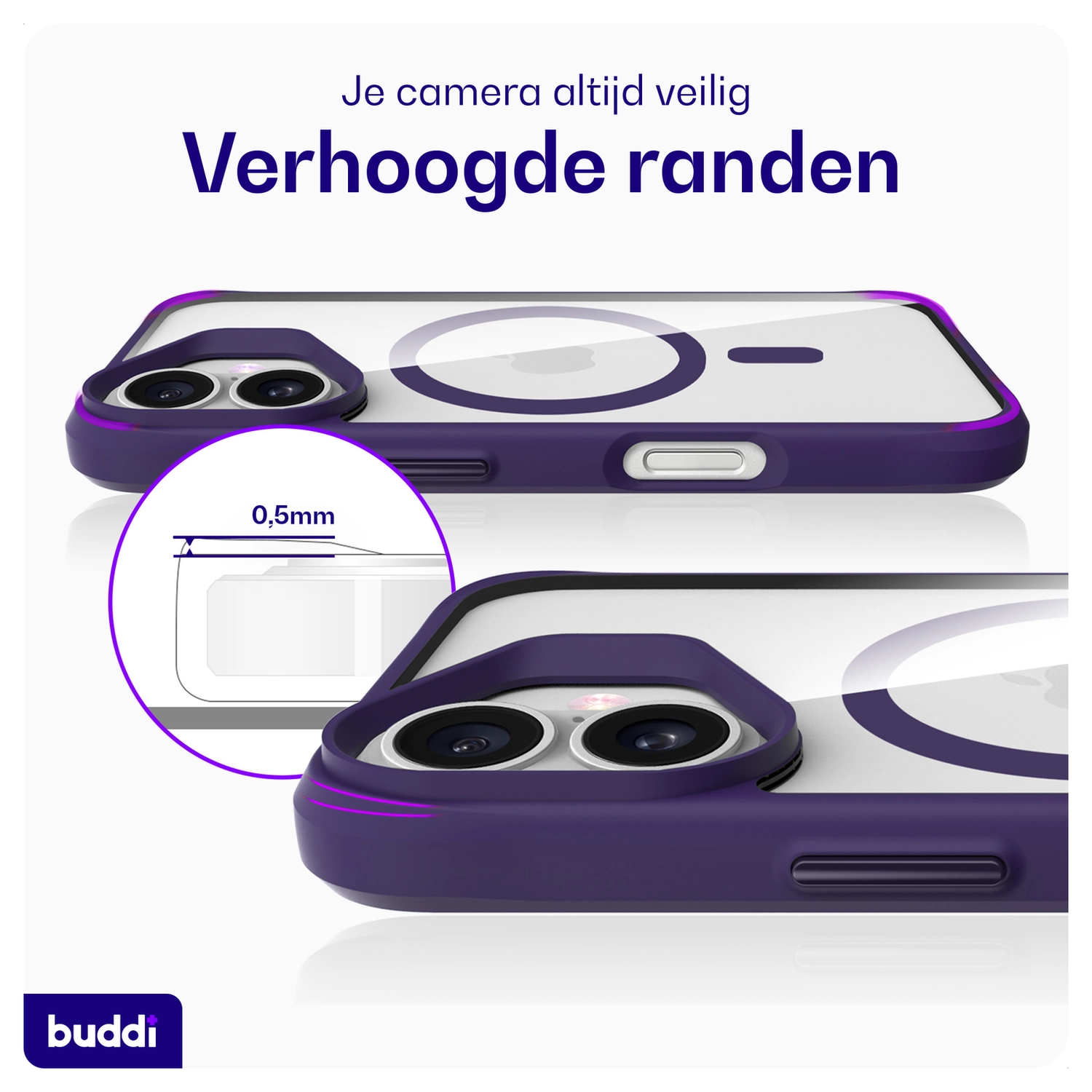 Buddi Hybrid Apple iPhone 17 Hoesje MagSafe Back Cover Transparant Paars afbeelding 6