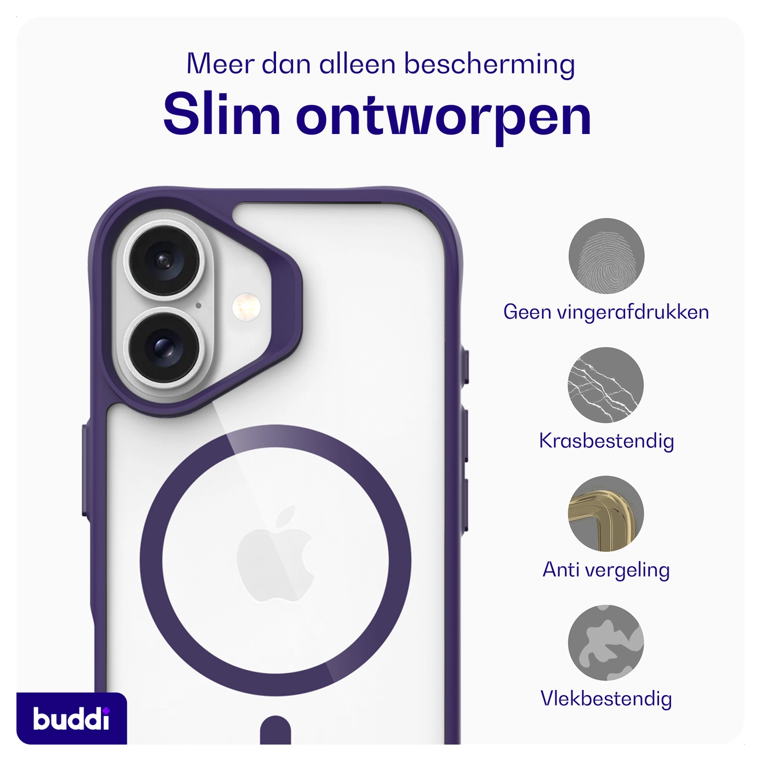 Buddi Hybrid Apple iPhone 17 Hoesje MagSafe Back Cover Transparant Paars afbeelding 7