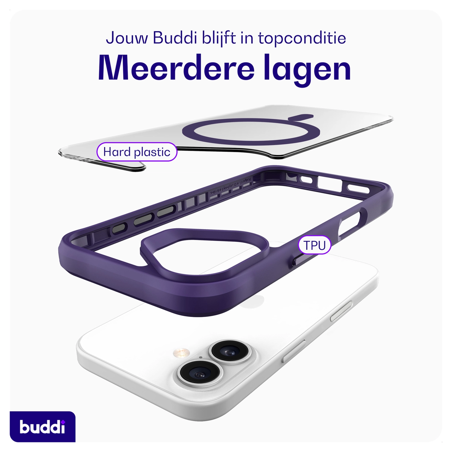 Buddi Hybrid Apple iPhone 17 Hoesje MagSafe Back Cover Transparant Paars afbeelding 8