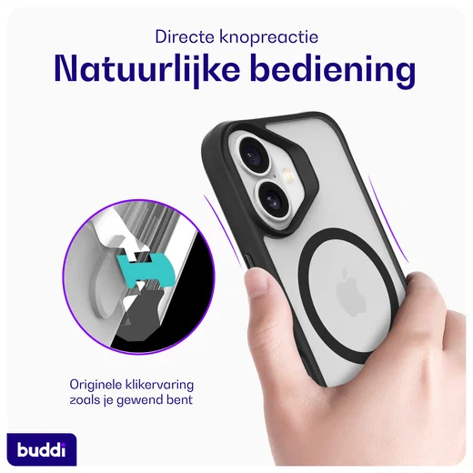 Buddi Hybrid Apple iPhone 17 Hoesje MagSafe Back Cover Matte Zwart afbeelding 5