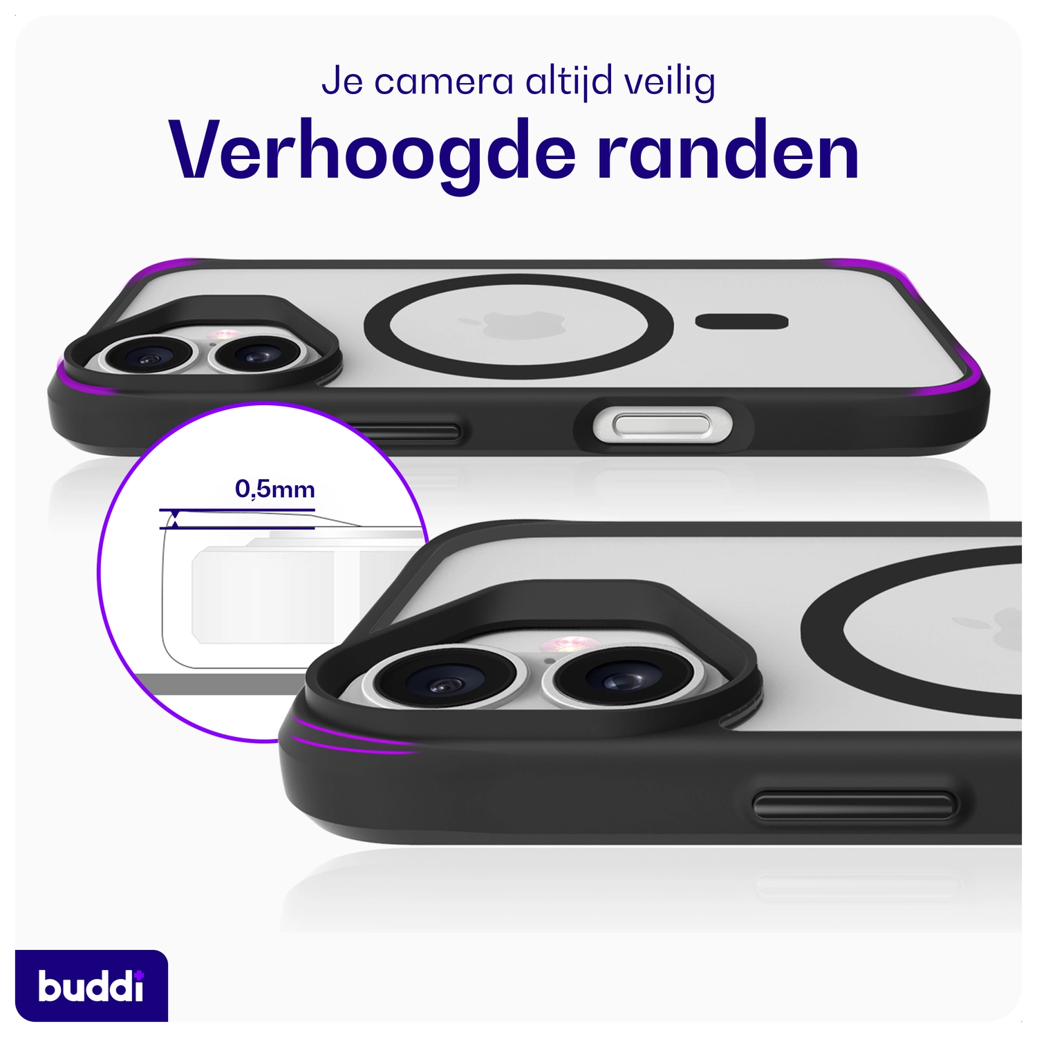 Buddi Hybrid Apple iPhone 17 Hoesje MagSafe Back Cover Matte Zwart afbeelding 6