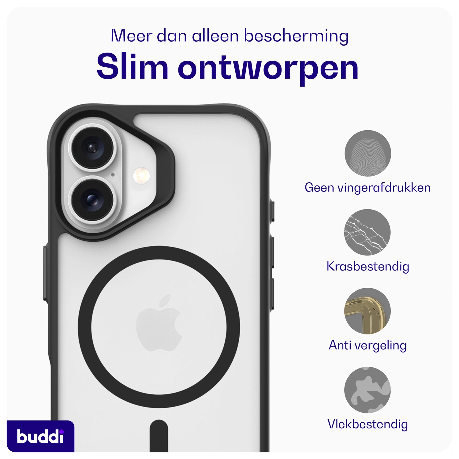 Buddi Hybrid Apple iPhone 17 Hoesje MagSafe Back Cover Matte Zwart afbeelding 7