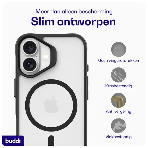 Buddi Hybrid Apple iPhone 17 Hoesje MagSafe Back Cover Matte Zwart afbeelding 7