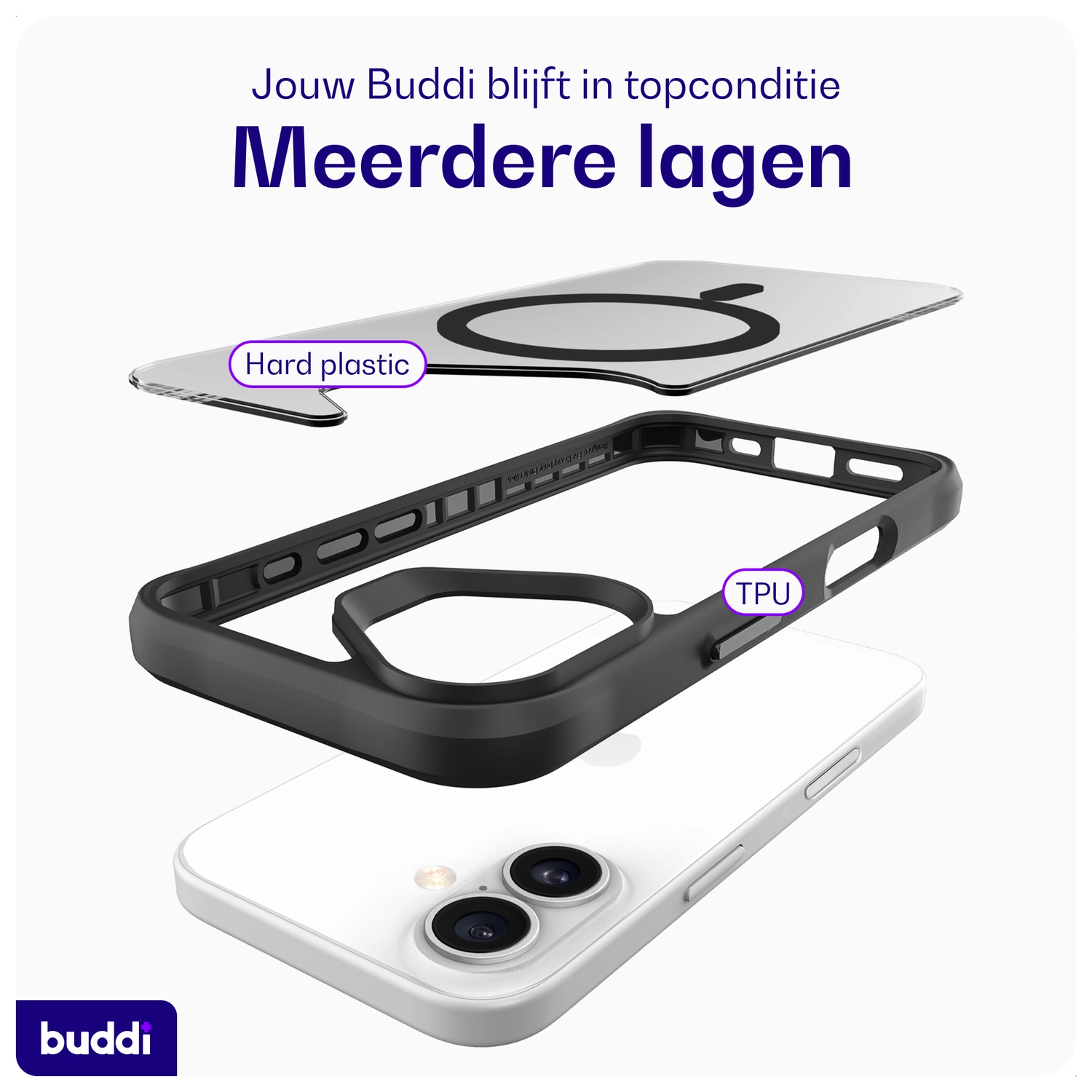 Buddi Hybrid Apple iPhone 17 Hoesje MagSafe Back Cover Matte Zwart afbeelding 8