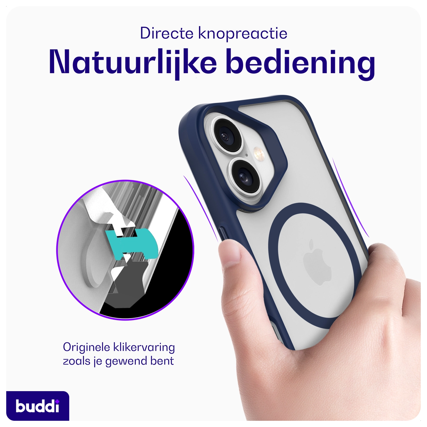 Buddi Hybrid Apple iPhone 17 Hoesje MagSafe Back Cover Matte Blauw afbeelding 6