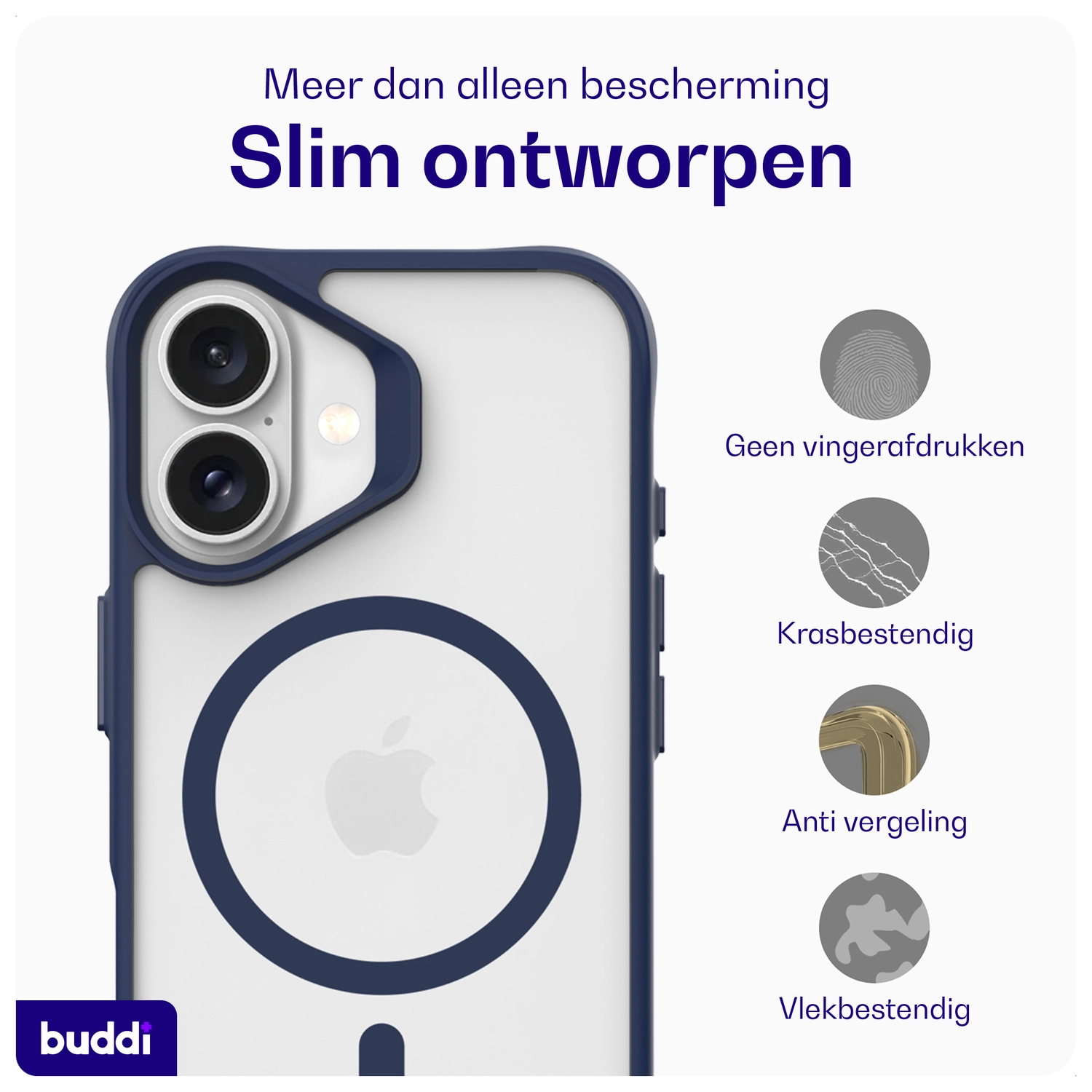 Buddi Hybrid Apple iPhone 17 Hoesje MagSafe Back Cover Matte Blauw afbeelding 7