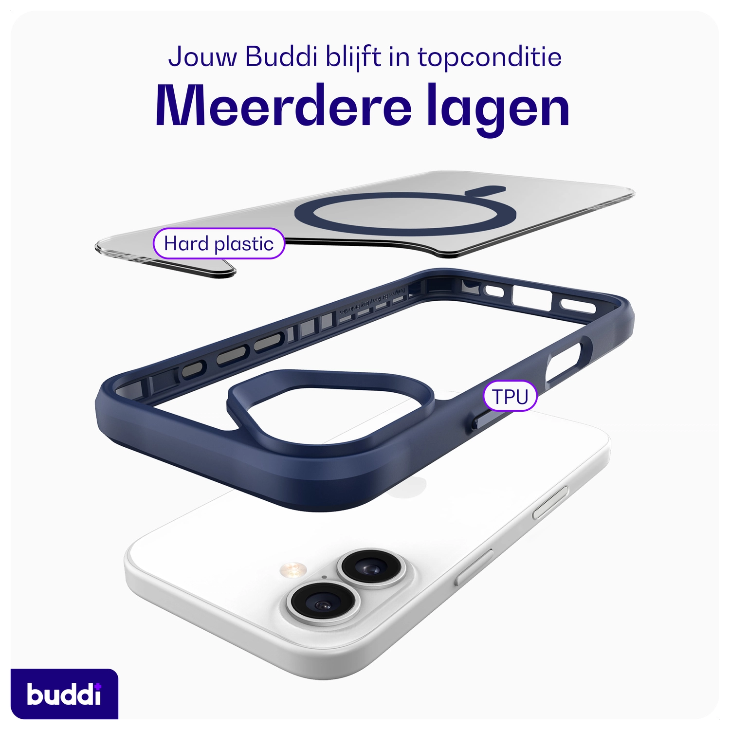 Buddi Hybrid Apple iPhone 17 Hoesje MagSafe Back Cover Matte Blauw afbeelding 8